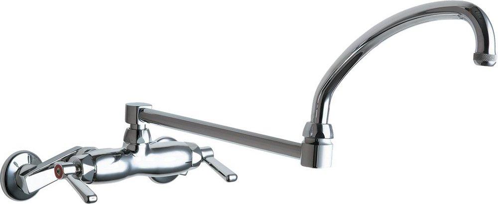 Chicago Faucets Polished Chrome 2-Hole Wall Mount Hot and Cold Water Sink Faucet 