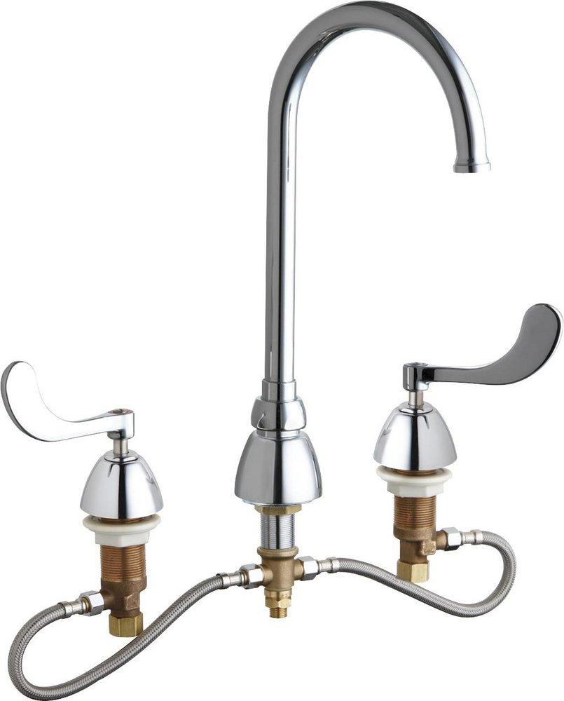 Chicago Faucets Polished Chrome Two Handle Wristblade Deck Mount Service Faucet 