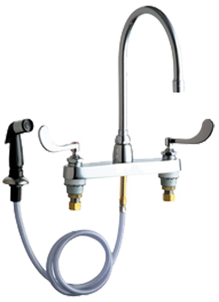 Chicago Faucets Polished Chrome Two Wristblade Handle Deck Mount Service Faucet 