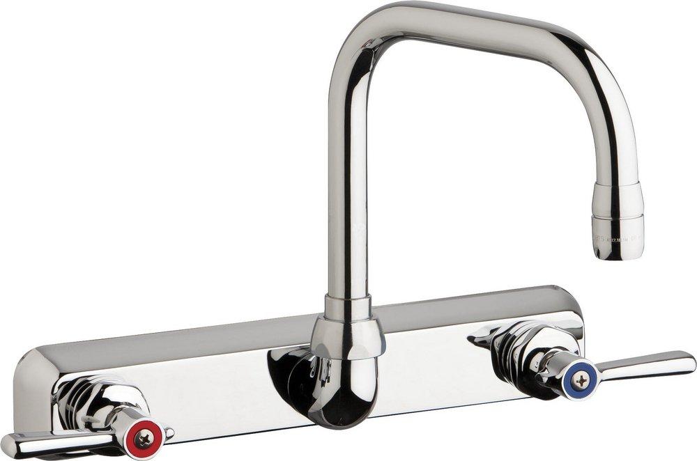 Chicago Faucets Polished Chrome 1.5 gpm 3 Hole Wall Mount Metering Hot and Cold WaterWashboard Sink Faucet with Double Lever Handle 