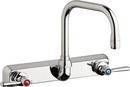 Chicago Faucets Polished Chrome 1.5 gpm 3 Hole Wall Mount Metering Hot and Cold WaterWashboard Sink Faucet with Double Lever Handle 