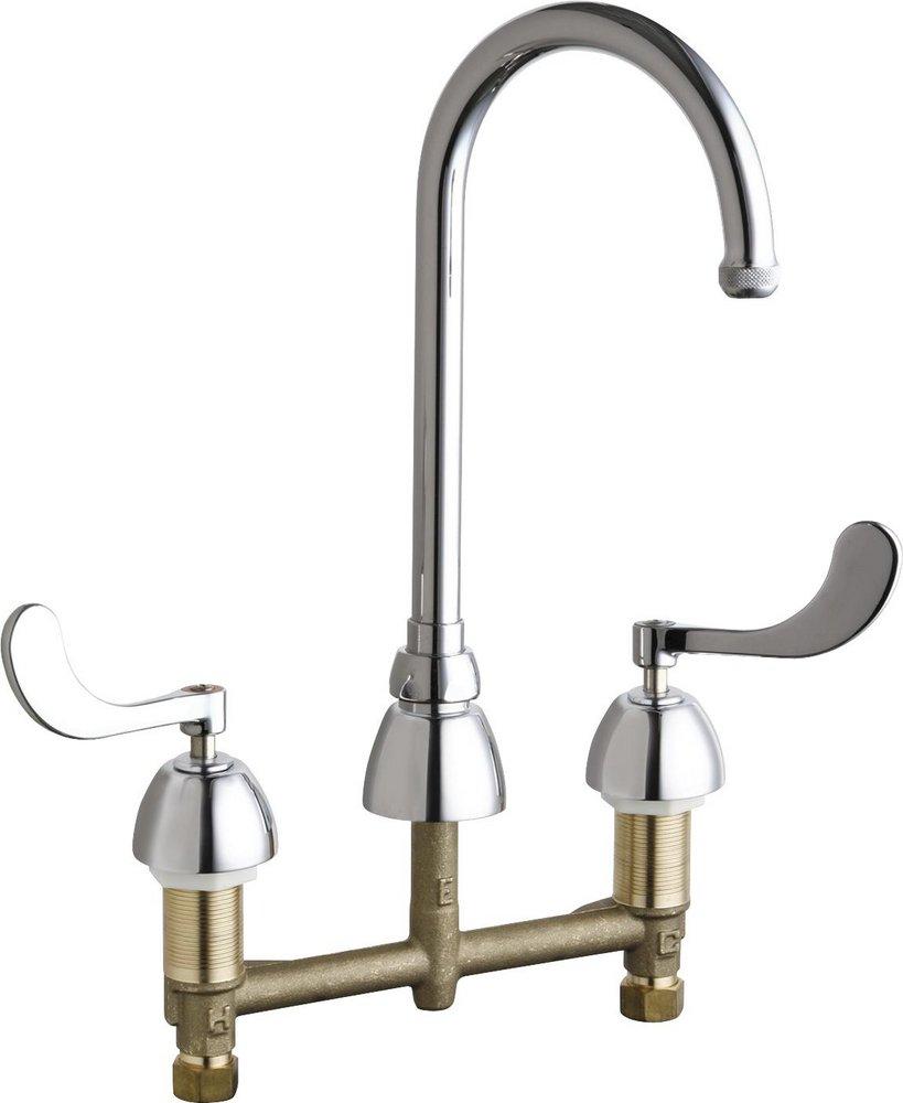 Chicago Faucets Polished Chrome Two Wristblade Handle Deck Mount Service Faucet 