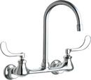 2-Hole Wall Mount Faucet with Double Wristblade Handle and Aerator in Polished Chrome