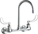Chicago Faucets Polished Chrome 2-Hole Wall Mount Faucet with Double Wristblade Handle and Aerator 