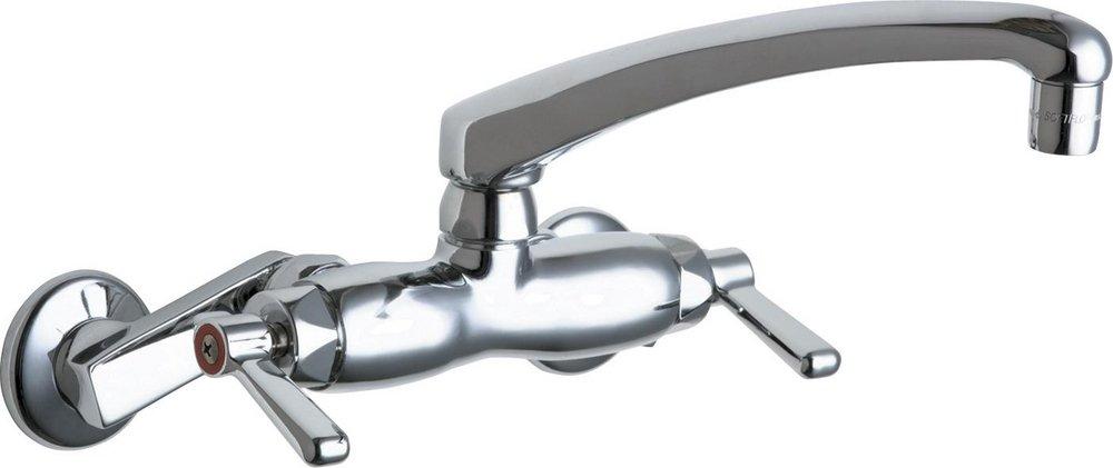 Chicago Faucets Polished Chrome 2.2 gpm 2 Hole Wall Mount Hot and Cold Water Sink Faucet with Double Lever Handle 