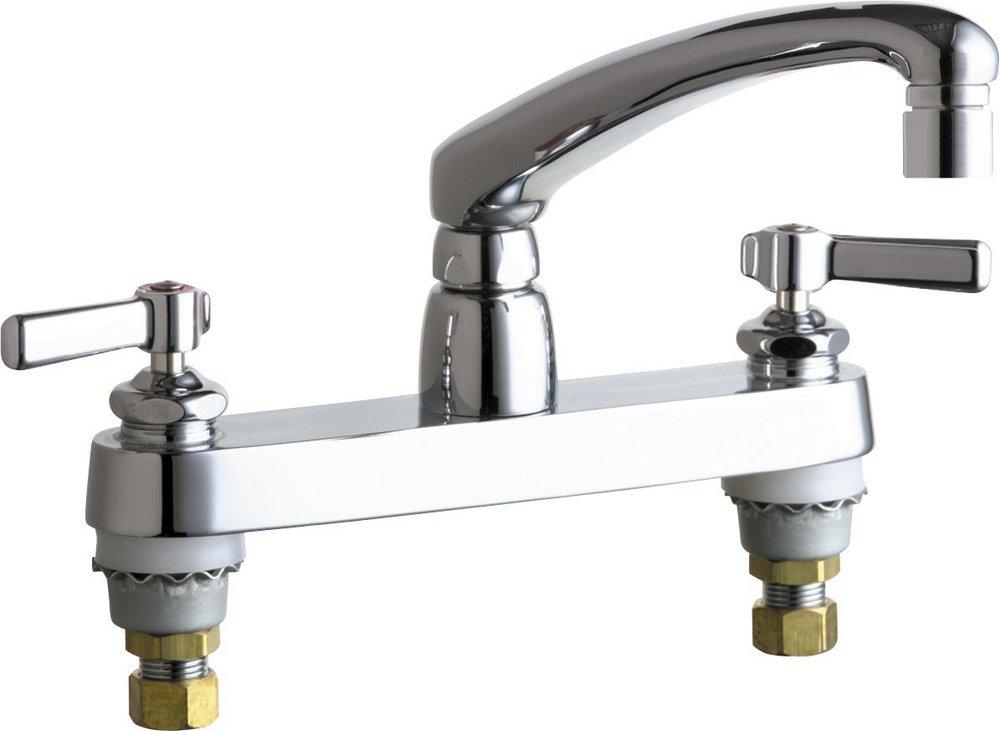 Chicago Faucets Polished Chrome 2-Hole Deckmount Hot and Cold Water Sink Faucet with Double Lever Handle 