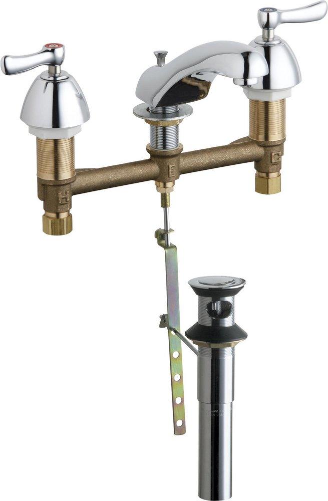 Chicago Faucets Polished Chrome Two Handle Widespread Bathroom Sink Faucet Lever Handle 