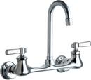 2.2 gpm 2 Hole Wall Mount Centerset Hot and Cold Water Sink Faucet with Double Lever Handle in Polished Chrome