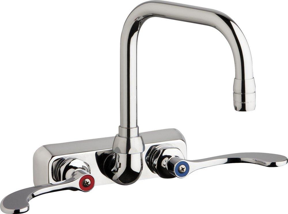 Chicago Faucets Polished Chrome 1.5 gpm 2 Hole Wall Mount Centerset Hot and Cold Water Workboard Sink Faucet with Double Wristblade Handle 