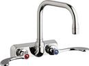 Chicago Faucets Polished Chrome 1.5 gpm 2 Hole Wall Mount Centerset Hot and Cold Water Workboard Sink Faucet with Double Wristblade Handle 