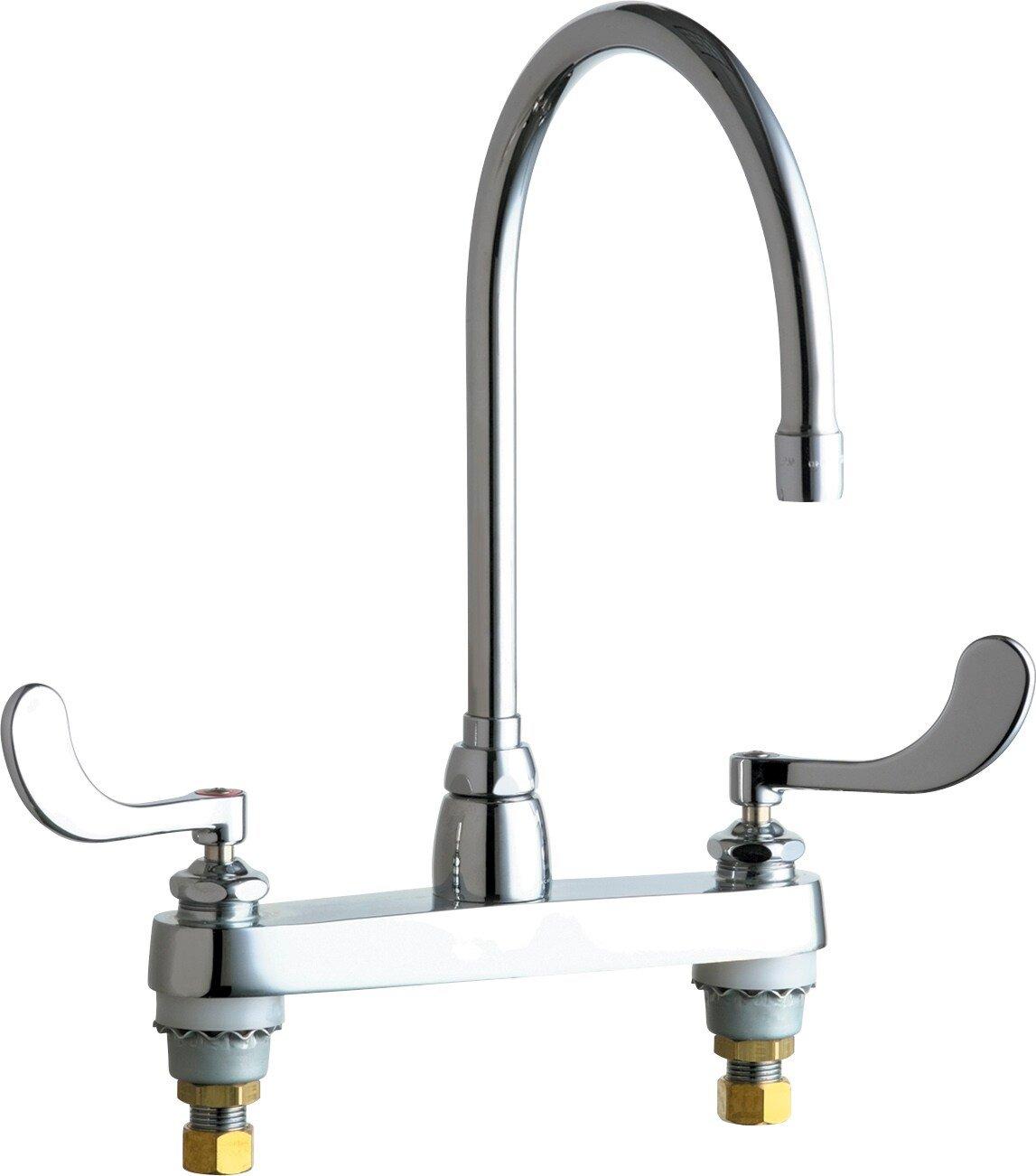 Chicago Faucets Polished Chrome Two Handle Wristblade Deck Mount Service Faucet 