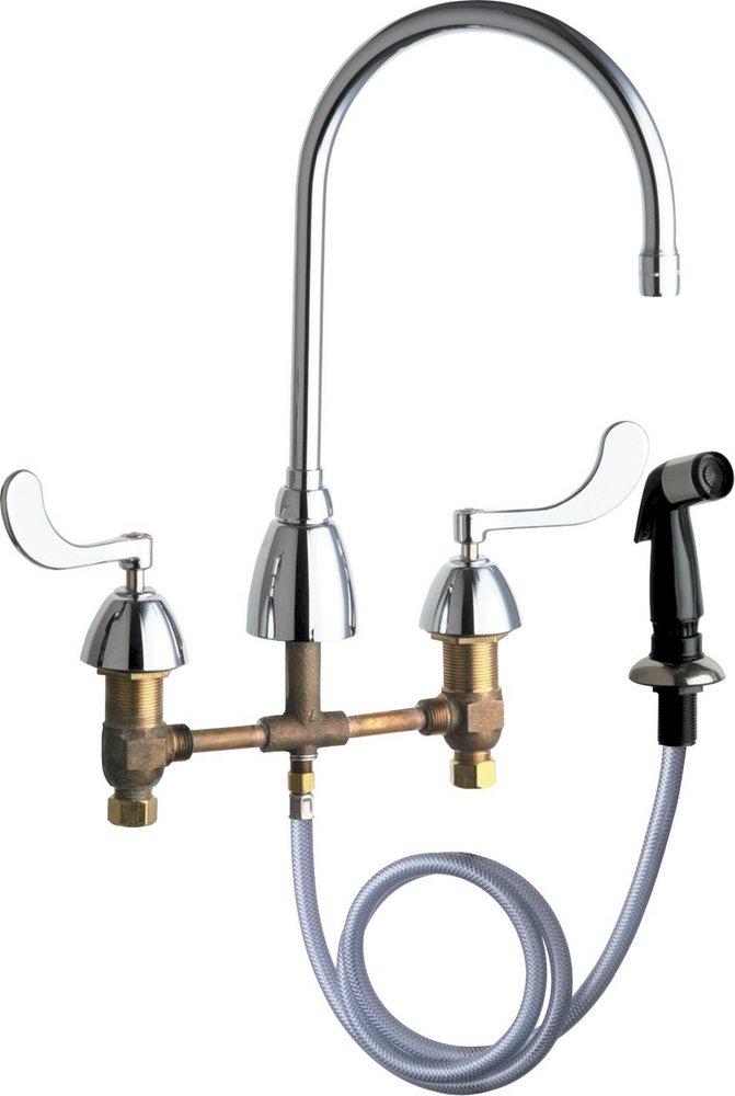 Chicago Faucets Polished Chrome Two Handle Wristblade Deck Mount Service Faucet 