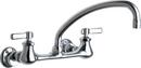 Chicago Faucets Polished Chrome 2-Hole Wall Mount Hot and Cold Water Sink Bridge Faucet with Double Lever Handle 