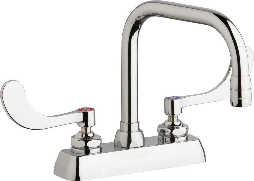 Chicago Faucets Polished Chrome 1.5 gpm 2-Hole Hot and Cold Water Workboard Sink Faucet with Double Wristblade Handle 