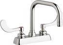 Chicago Faucets Polished Chrome 1.5 gpm 2-Hole Hot and Cold Water Workboard Sink Faucet with Double Wristblade Handle 