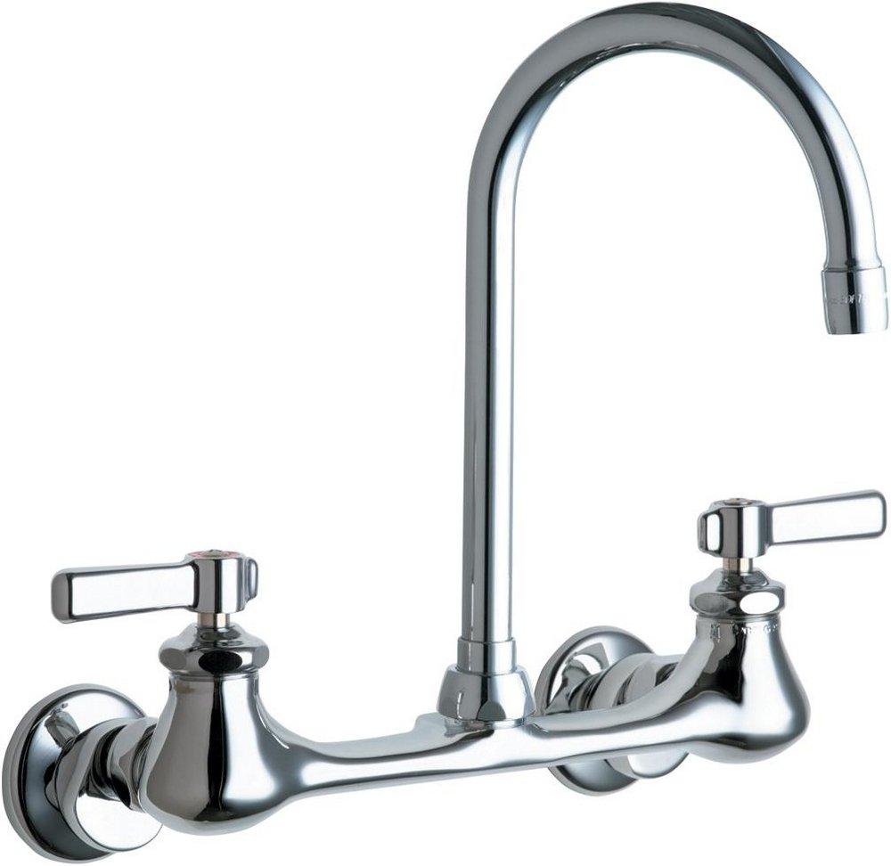 Chicago Faucets Polished Chrome 2.2 gpm 2 Hole Wall Mount Centerset Hot and Cold Water Sink Faucet with Double Lever Handle 