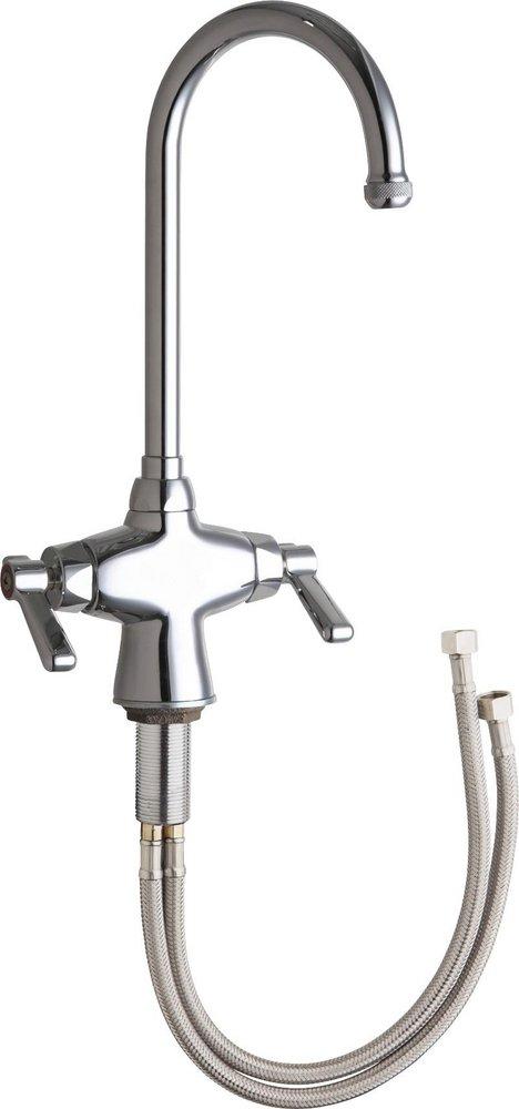 Chicago Faucets Polished Chrome 1 Hole Deck Mount Hot and Cold Water Sink Faucet with Lever Handle 