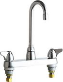 Chicago Faucets Polished Chrome 2.2 gpm 3 Hole Deck Mount Widespread Hot and Cold Water Sink Faucet with Double Canopy Single Wing Handle 