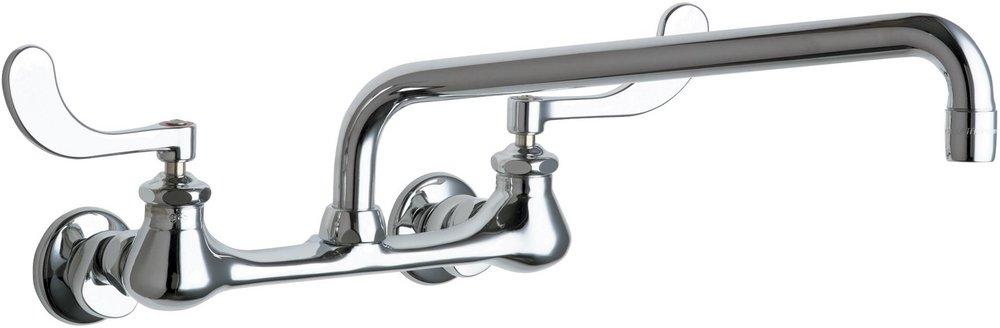 Chicago Faucets Polished Chrome 2-Hole Hot and Cold Water Sink Faucet with Double Wristblade Handle and 12 in. Spout Reach 