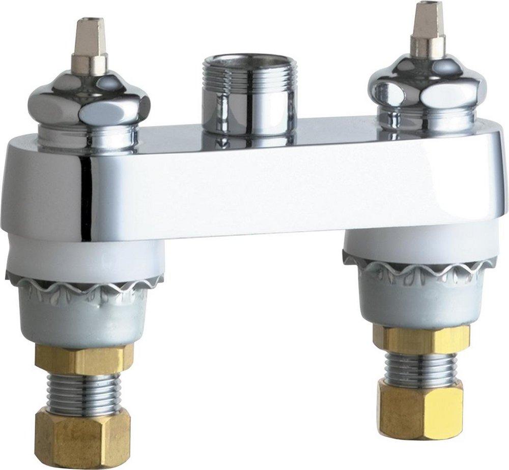 Chicago Faucets Polished Chrome 3 Hole Deck Mount Hot and Cold Water Sink Faucet 