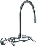 Chicago Faucets Polished Chrome 2.2 gpm 2 Hole Wall Mount Hot and Cold Water Sink Faucet with Double Lever Handle 