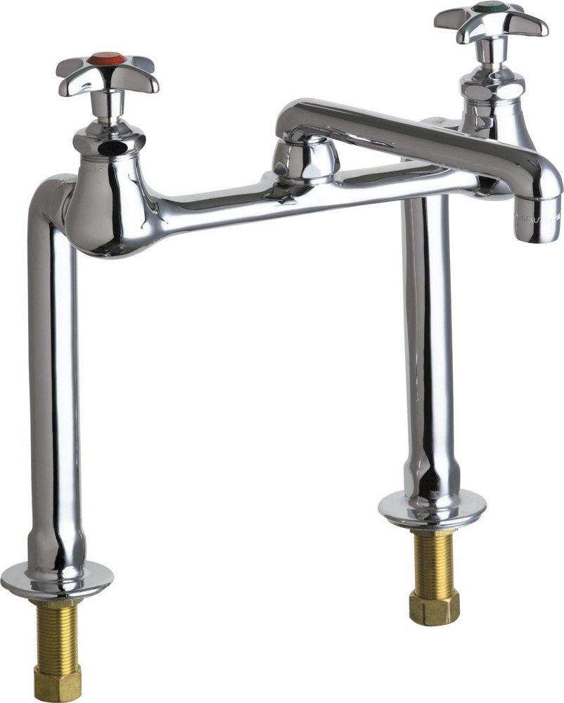 Chicago Faucets Polished Chrome 2-Hole Deckmount Hot and Cold Water Inlet Bridge Faucet with Double Cross Handle 