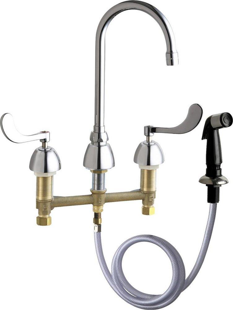 Chicago Faucets Polished Chrome 1.5 gpm 3 or 4-Hole Hot and Cold Water Sink Faucet with Sidespray and Spout Reach 
