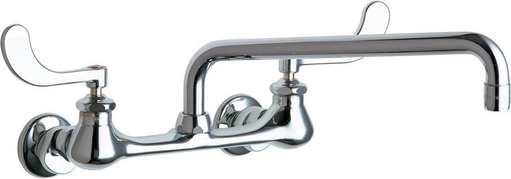Chicago Faucets Polished Chrome 2.2 gpm 2 Hole Wall Mount Centerset Hot and Cold Water Sink Faucet with Wristblade Handle 
