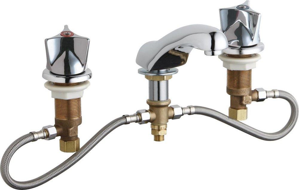Chicago Faucets Polished Chrome Two Handle Metering Bathroom Sink Faucet 