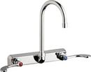Chicago Faucets Polished Chrome 1.5 gpm 3 Hole Wall Mount Metering Hot and Cold Water Washboard Sink Faucet with Double Wristblade Handle 