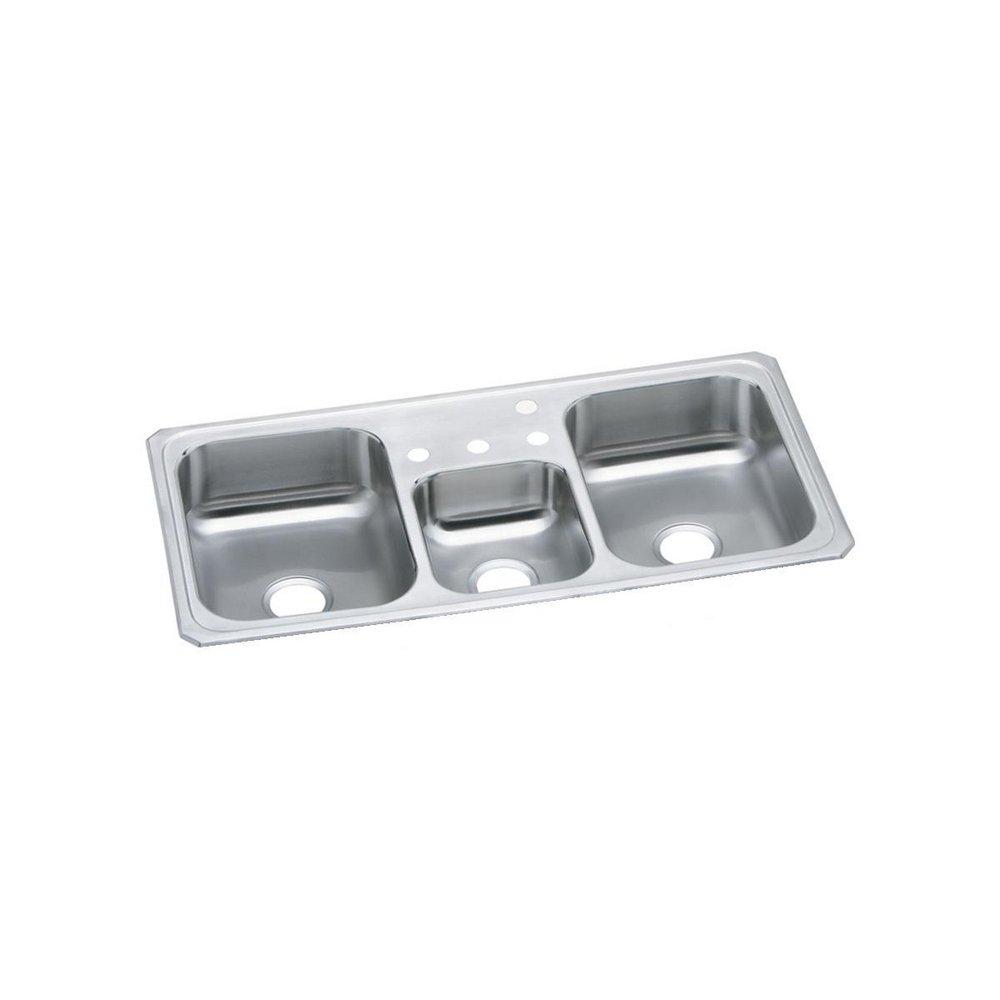 Elkay Brushed Satin 43 x 22 in. Stainless Steel Triple Bowl Drop-in Kitchen Sink in Brushed Satin 