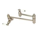 1-Hole Wall Mount Pot Filler with Double Porcelain Lever Handle in Polished Nickel