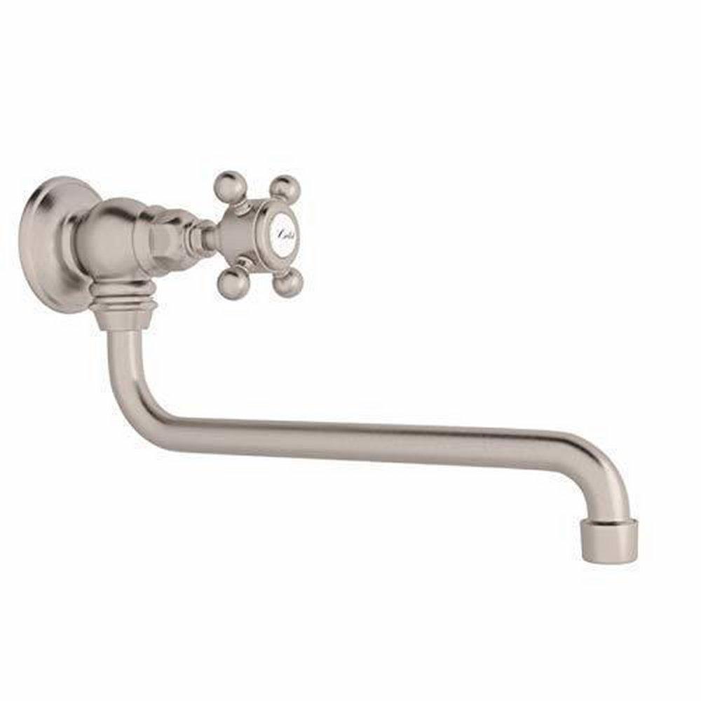 Harrington Brass Works Satin Nickel 1-Hole Wall Mount Pot Filler with Single Cross Handle 