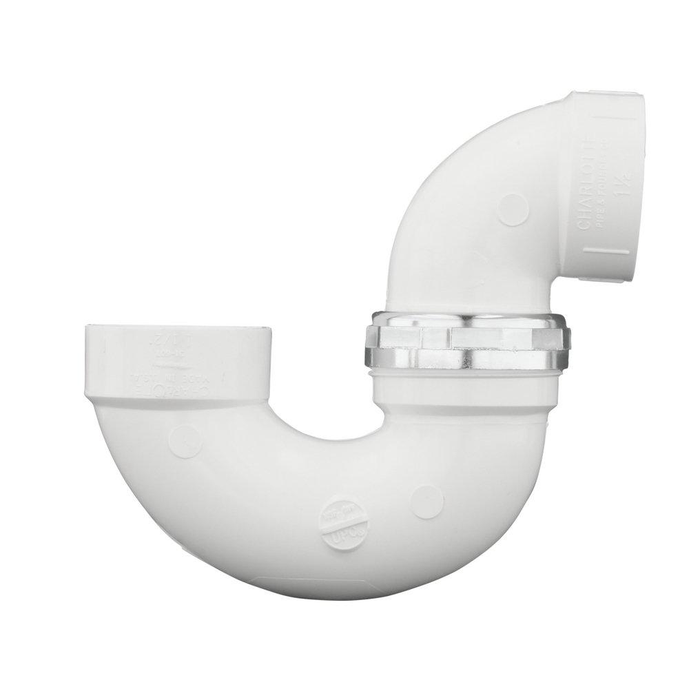White PVC DWV Union P-Trap with Chrome Nut 