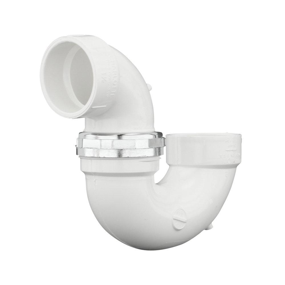 White PVC DWV Union P-Trap with Chrome Nut 