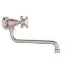 1-Hole Wall Mount Pot Filler with Single Cross Handle in Satin Nickel