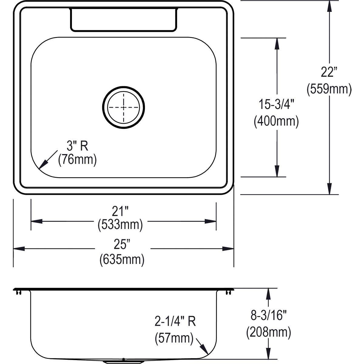 Elkay Lustertone 22 x 22 in. Stainless Steel Single Bowl Drop-in Kitchen Sink in Lustrous Satin 