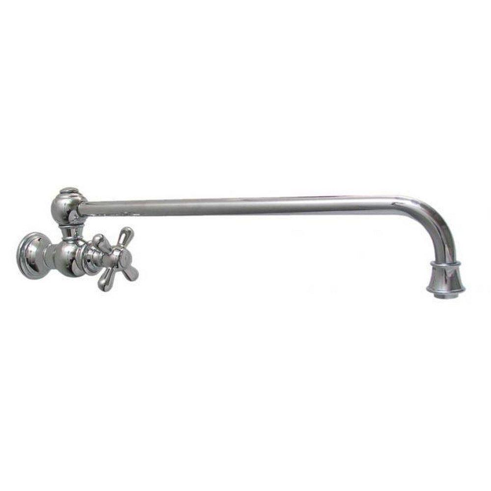 Harrington Brass Works Polished Chrome 1-Hole Wall Mount Pot Filler with Single Cross Handle 