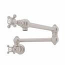 1-Hole Wall Mount Pot Filler with Double Cross Handle in Satin Nickel