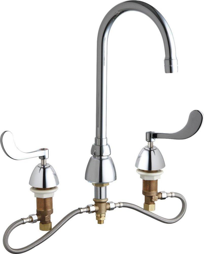 Chicago Faucets Polished Chrome Two Handle Wristblade Deck Mount Service Faucet 