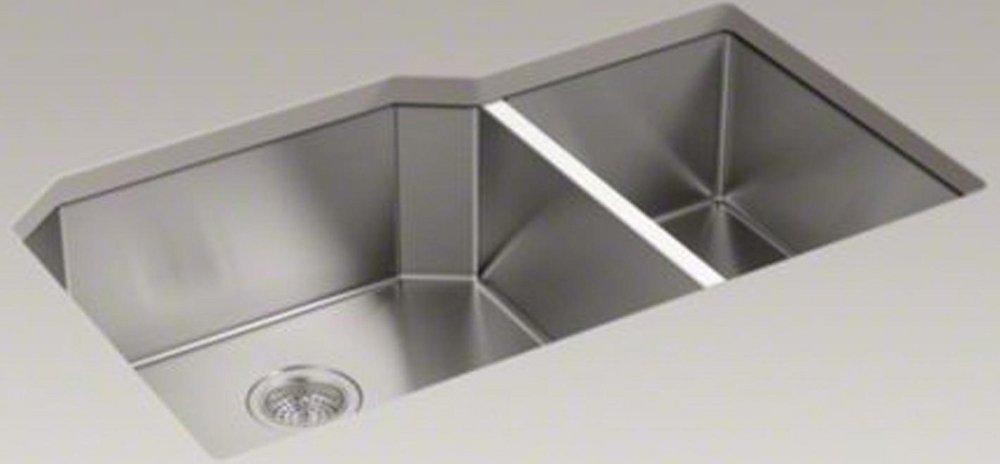 KOHLER Stainless Steel 35-1/2 x 20-1/4 in. No Hole Stainless Steel Double Bowl Undermount Kitchen Sink 