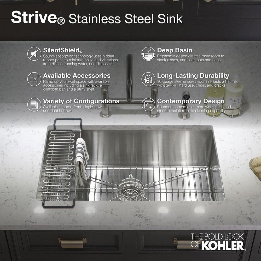 KOHLER Stainless Steel 35-1/2 x 20-1/4 in. No Hole Stainless Steel Double Bowl Undermount Kitchen Sink 