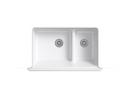 KOHLER White 35-11/16 x 21-9/16 in. Cast Iron Double Bowl Farmhouse Kitchen Sink with Smart Divide 