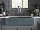 KOHLER White 35-11/16 x 21-9/16 in. No Hole Cast Iron Double Bowl Apron Front Kitchen Sink 