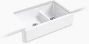 KOHLER White 35-11/16 x 21-9/16 in. No Hole Cast Iron Double Bowl Apron Front Kitchen Sink 