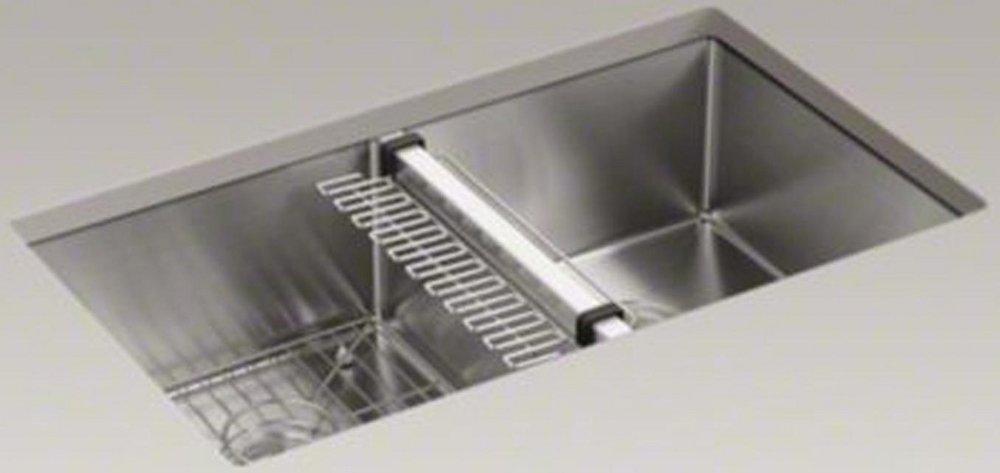 KOHLER Stainless Steel 32 x 18-5/16 in. No Hole Stainless Steel Double Bowl Undermount Kitchen Sink 