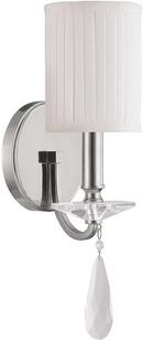 1-Light Wall Sconce in Polished Nickel with Decorative Fabric Stay Straight Glass Shade