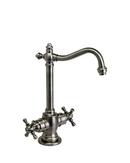 1.1 gpm Hot and Cold Filter Faucet with Hook Spout and Double Lever Handle in Satin Nickel