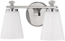 7-3/4 in. 75W 2-Light Vanity Fixture in Polished Nickel with Milk Glass Shade