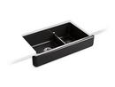 35-1/2 x 21-9/16 in. Cast Iron Double Bowl Farmhouse Kitchen Sink with Smart Divide in Black Black